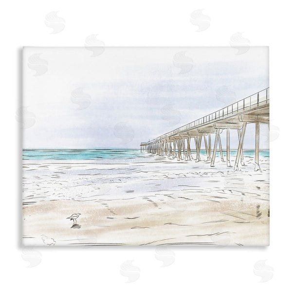 stupell industries Bill Carson Photography | Tall Wharf over Beach Coast Detailed Linework Landscape Wall Art