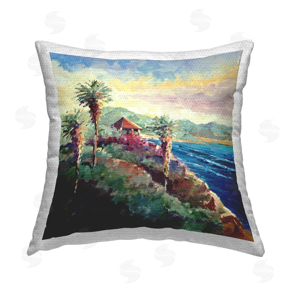 Stupell Industries Bill Drysdale | Coastal Beach Hut Tropical Palms Printed Throw Pillow