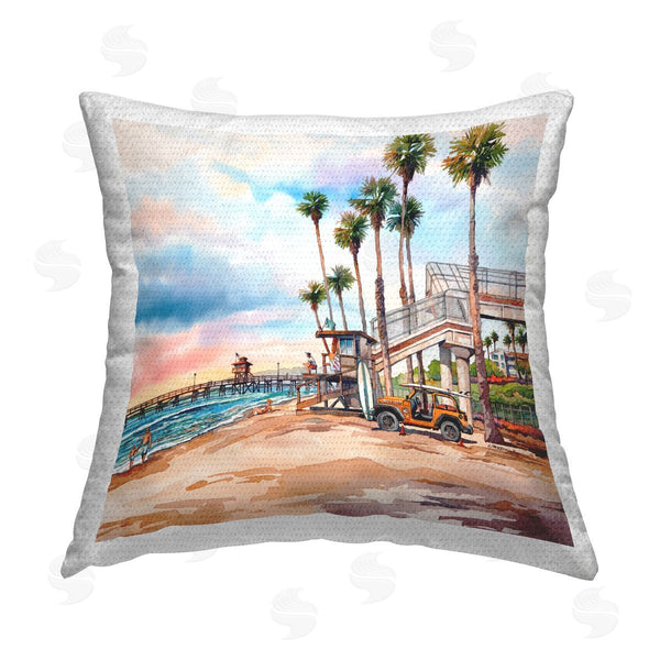 Stupell Industries Bill Drysdale | Coastal Beach Scenery Palm Trees Printed Throw Pillow