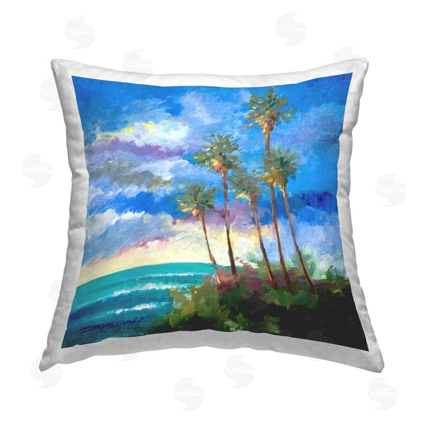 stupell industries Bill Drysdale | Looming Palm Trees Ocean Landscape Printed Throw Pillow