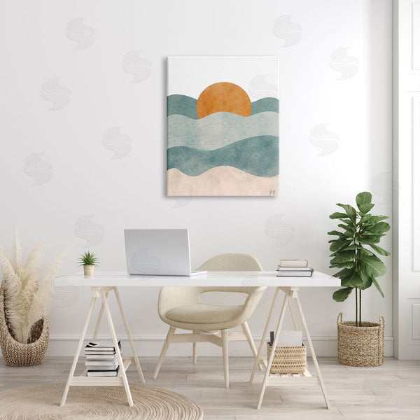 Stupell Industries Birch & Ink | Abstract Beach Sunrise Layered Shape Ocean Waves Wall Art