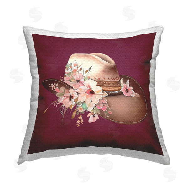 Stupell Industries Birch & Ink | Cowgirl Hat On Burgundy Printed Throw Pillow