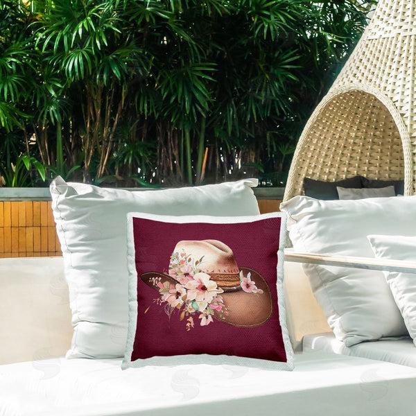 Stupell Industries Birch & Ink | Cowgirl Hat On Burgundy Printed Throw Pillow