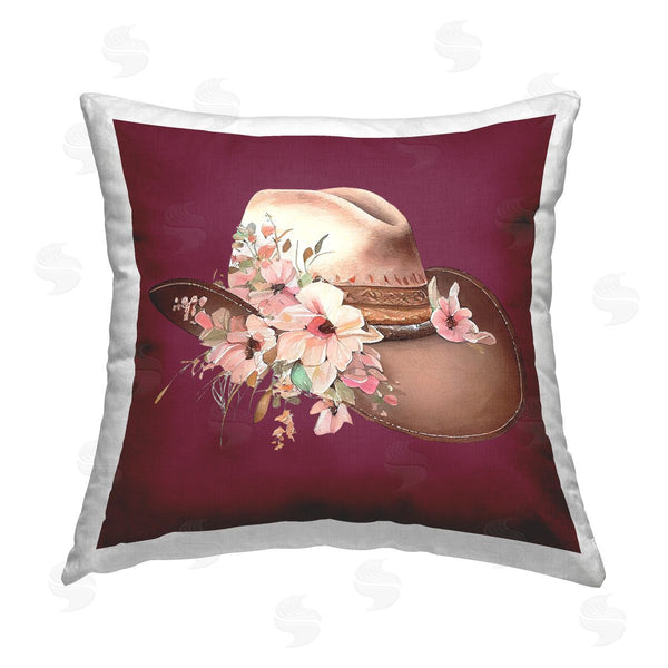 stupell industries Birch & Ink | Cowgirl Hat on Burgundy Printed Throw Pillow