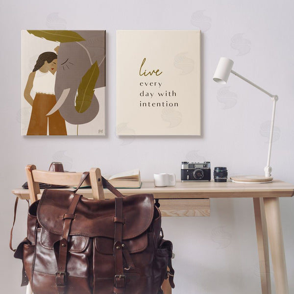 Stupell Industries Birch & Ink | Everyday With Intention Woman & Elephant Wall Art