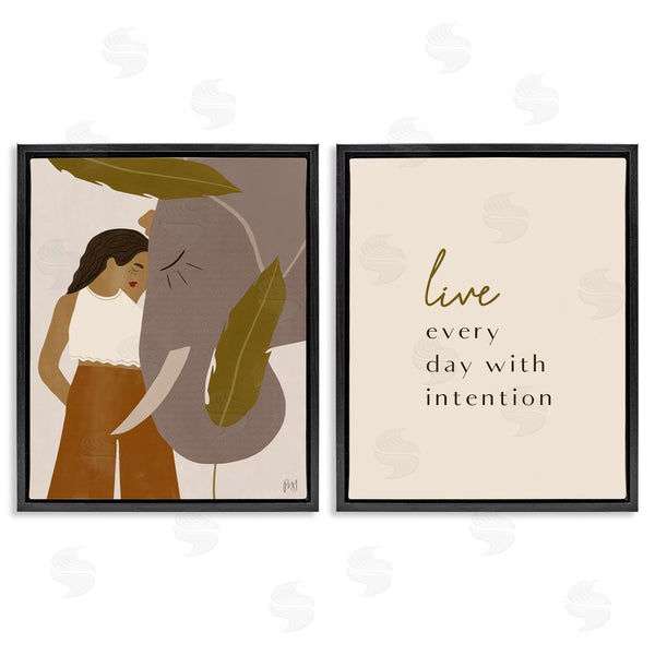 Stupell Industries Birch & Ink | Everyday With Intention Woman & Elephant Wall Art