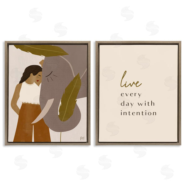 Stupell Industries Birch & Ink | Everyday With Intention Woman & Elephant Wall Art