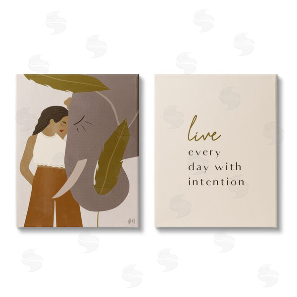 stupell industries Birch & Ink | Everyday with Intention Woman & Elephant Wall Art