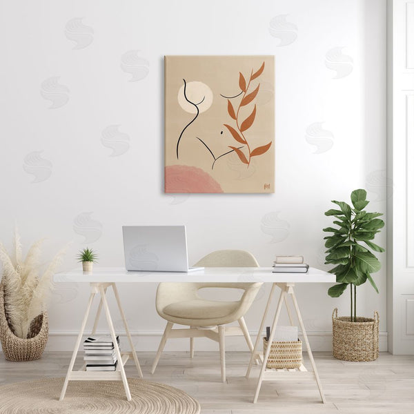 Stupell Industries Birch & Ink | Female Figure Nude Abstract Portrait Orange Vine Neutral Wall Art