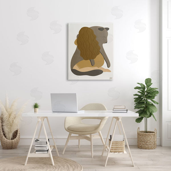 Stupell Industries Birch & Ink | Female Hugging Sea Lion Animal Warm Earth Tones Wall Art