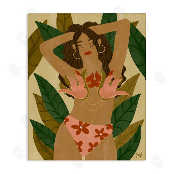stupell industries Birch & Ink | Female in Fierce Pink Bikini Over Tropical Plants Wall Art