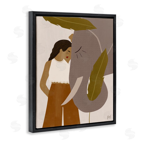 Stupell Industries Birch & Ink | Female Standing With Elephant Earth Tone Portrait Wall Art