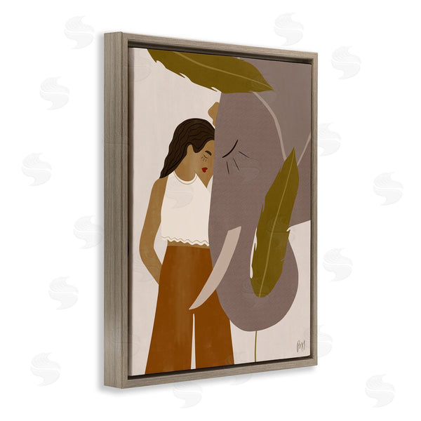Stupell Industries Birch & Ink | Female Standing With Elephant Earth Tone Portrait Wall Art