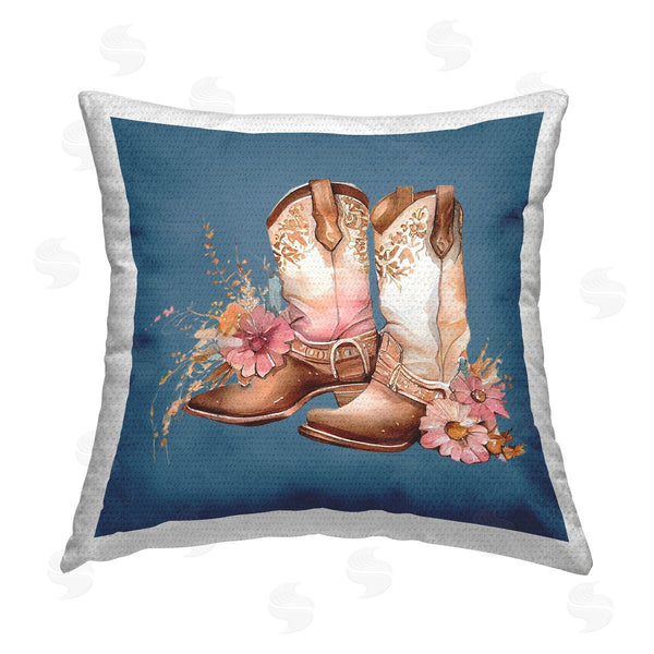 Stupell Industries Birch & Ink | Floral Cowgirl Boots On Blue Printed Throw Pillow