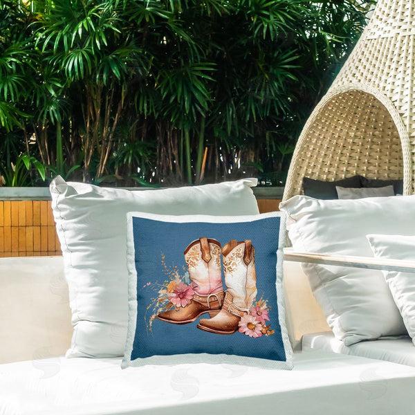 Stupell Industries Birch & Ink | Floral Cowgirl Boots On Blue Printed Throw Pillow