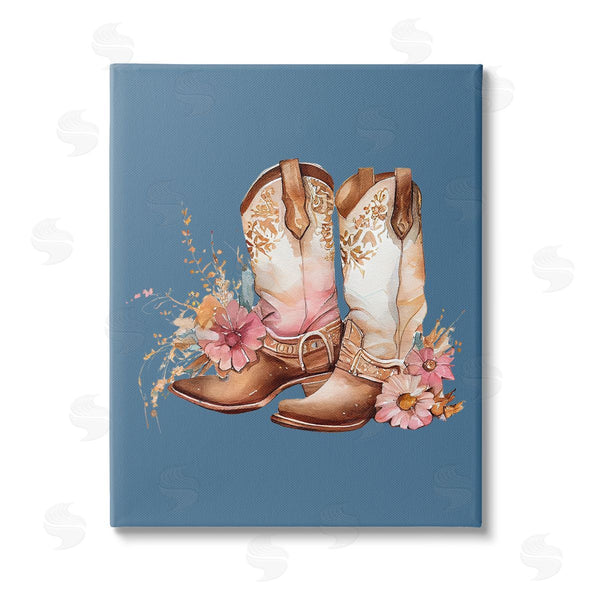 stupell industries Birch & Ink | Floral Cowgirl Boots on Blue Wall Art
