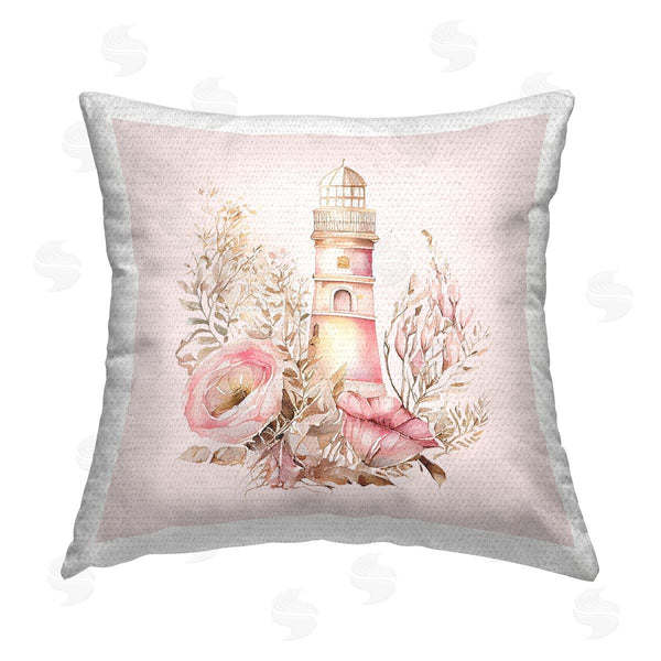 Stupell Industries Birch & Ink | Pink Floral Lighthouse Printed Throw Pillow