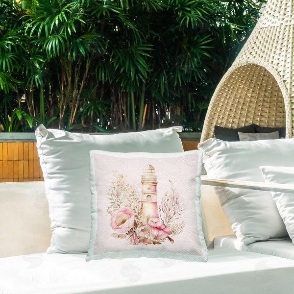 Stupell Industries Birch & Ink | Pink Floral Lighthouse Printed Throw Pillow