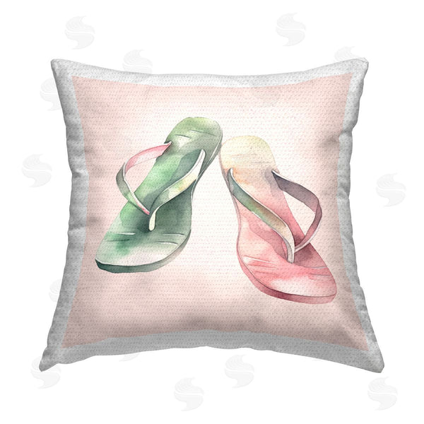 Stupell Industries Birch & Ink | Pink & Green Flip Flops Printed Throw Pillow