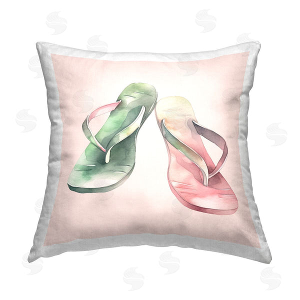 stupell industries Birch & Ink | Pink & Green Flip Flops Printed Throw Pillow