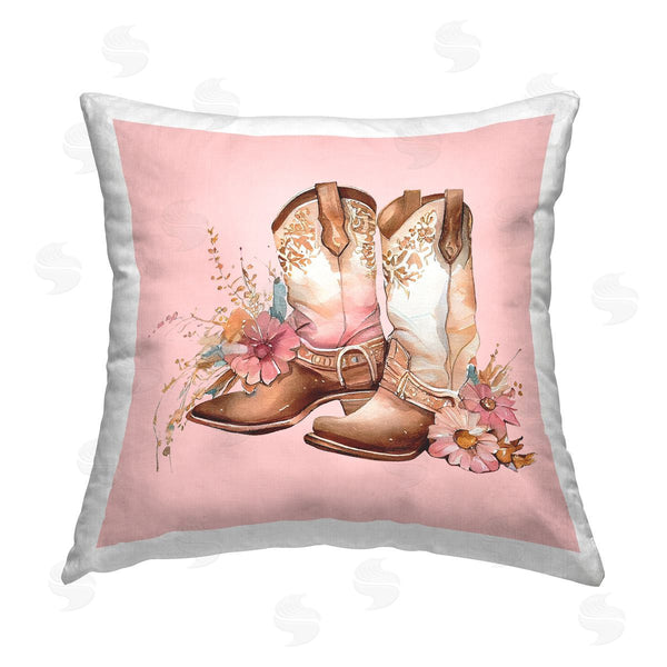 stupell industries Birch & Ink | Pink Pastel Cowgirl Boots Printed Throw Pillow