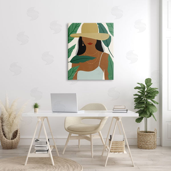Stupell Industries Birch & Ink | Smiling Woman Wearing Sun Hat Drifting Leaves Wall Art