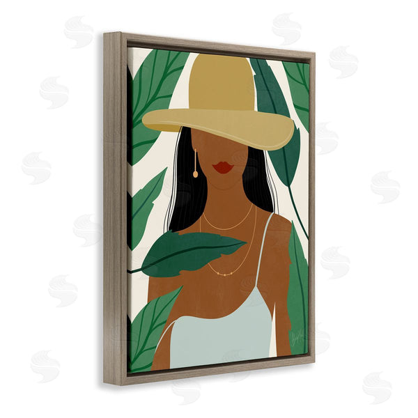 Stupell Industries Birch & Ink | Smiling Woman Wearing Sun Hat Drifting Leaves Wall Art