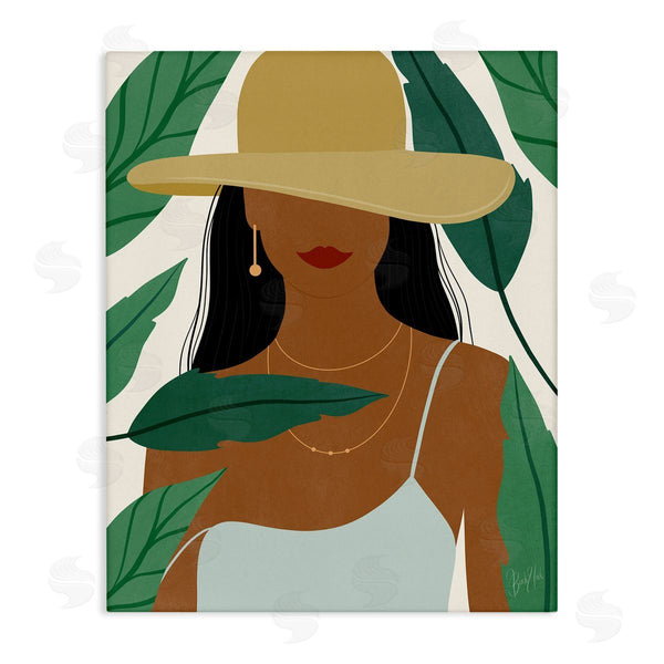 stupell industries Birch & Ink | Smiling Woman Wearing Sun Hat Drifting Leaves Wall Art