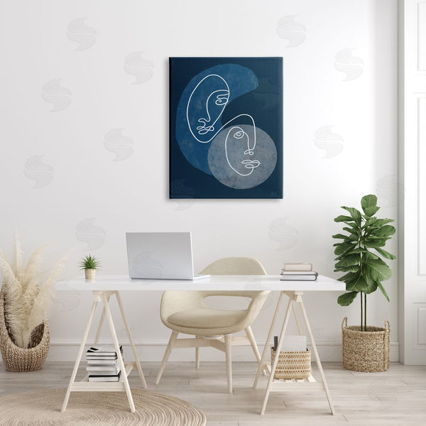Stupell Industries Birch & Ink | Two Faces Line Abstraction Groovy Deep Blue Shapes Wall Art