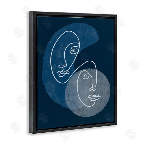 Stupell Industries Birch & Ink | Two Faces Line Abstraction Groovy Deep Blue Shapes Wall Art