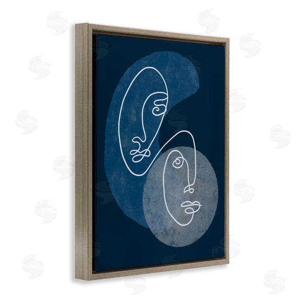 Stupell Industries Birch & Ink | Two Faces Line Abstraction Groovy Deep Blue Shapes Wall Art