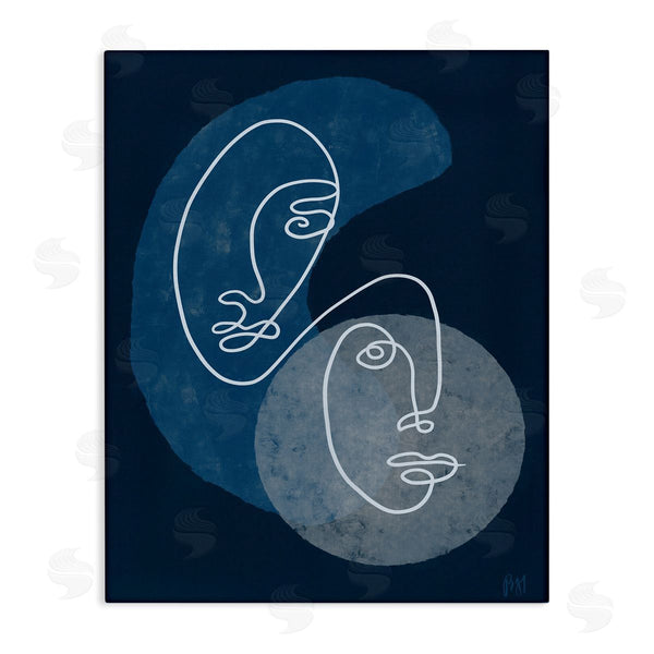 stupell industries Birch & Ink | Two Faces Line Abstraction Groovy Deep Blue Shapes Wall Art