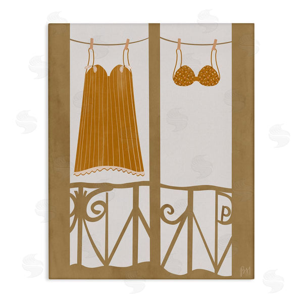 stupell industries Birch & Ink | Vintage Orange Clothing European Architecture Balcony Clothesline Wall Art