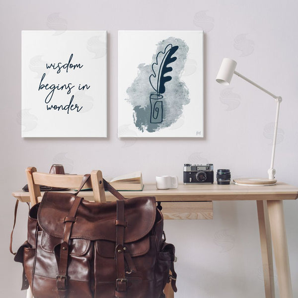 Stupell Industries Birch & Ink | Wisdom Begins In Wonder Blue Ink Quill Wall Art
