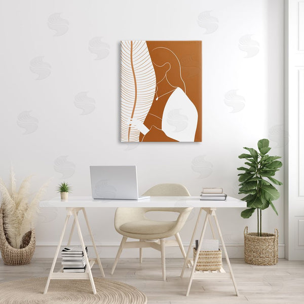 Stupell Industries Birch & Ink | Woman Behind Palm Leaf Abstract Portrait Orange White Wall Art