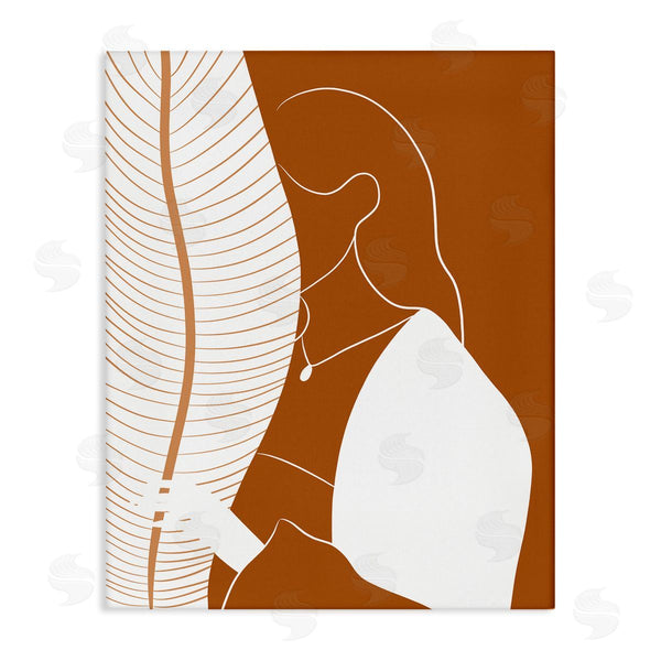 stupell industries Birch & Ink | Woman Behind Palm Leaf Abstract Portrait Orange White Wall Art