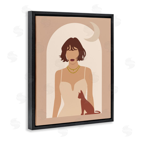 Stupell Industries Birch & Ink | Woman & Cat Arch Shape Cutout Moon Motif Wall Art