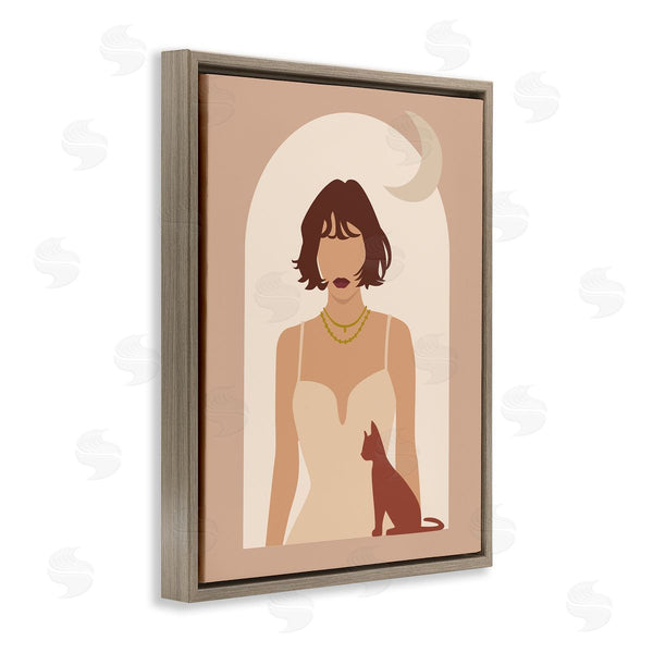 Stupell Industries Birch & Ink | Woman & Cat Arch Shape Cutout Moon Motif Wall Art