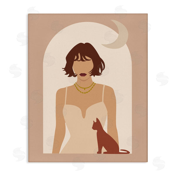 stupell industries Birch & Ink | Woman & Cat Arch Shape Cutout Moon Motif Wall Art