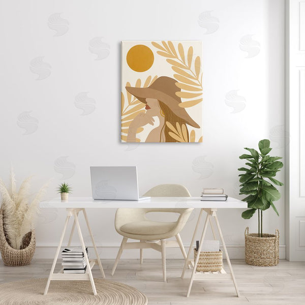 Stupell Industries Birch & Ink | Woman In Hat Warm Yellow Cutout Leaf Shapes Wall Art