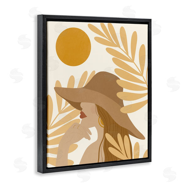 Stupell Industries Birch & Ink | Woman In Hat Warm Yellow Cutout Leaf Shapes Wall Art