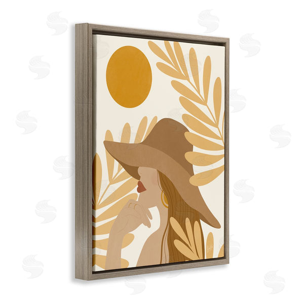 Stupell Industries Birch & Ink | Woman In Hat Warm Yellow Cutout Leaf Shapes Wall Art