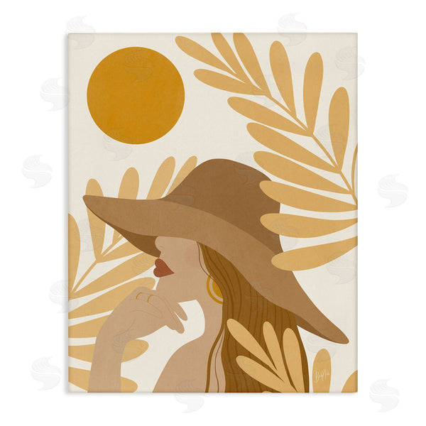 stupell industries Birch & Ink | Woman in Hat Warm Yellow Cutout Leaf Shapes Wall Art