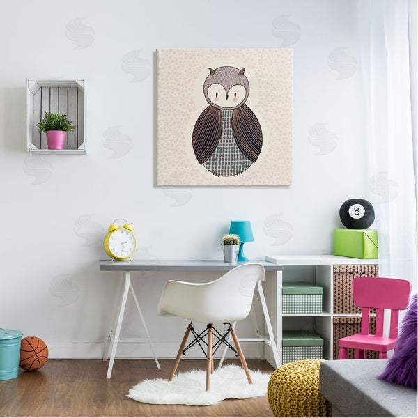 Stupell Industries Birgit Maria Kiennast | Mixed Patterned Owl Bird Whimsical Spotted Shapes Wall Art