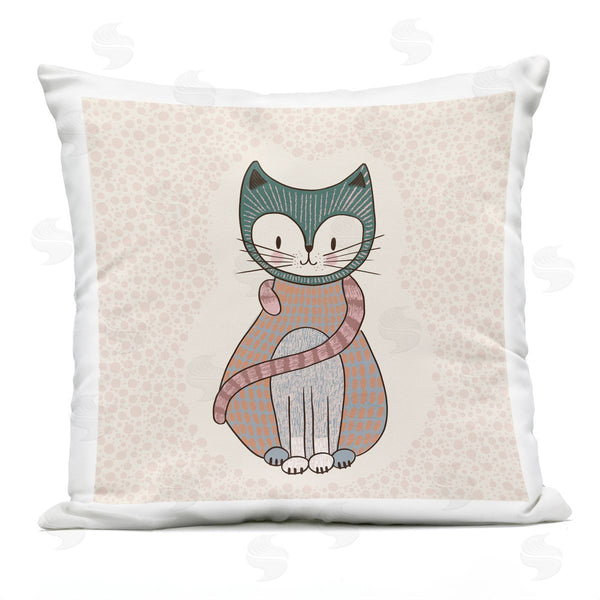 Stupell Industries Birgit Maria Kiennast | Whimsical Patterned Cat Smiling Animal Printed Throw Pillow
