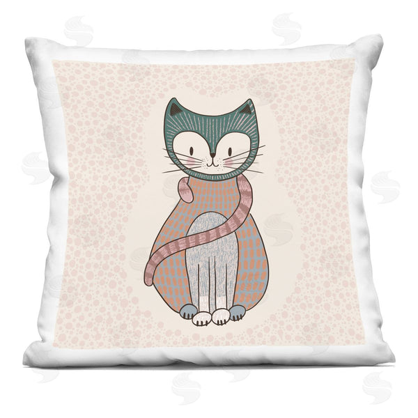 stupell industries Birgit Maria Kiennast | Whimsical Patterned Cat Smiling Animal Printed Throw Pillow