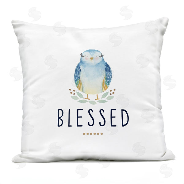 Stupell Industries Blue Chair Blessing | Blessed Cute Smiling Bird Printed Throw Pillow