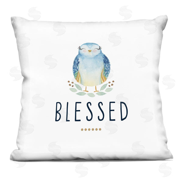 stupell industries Blue Chair Blessing | Blessed Cute Smiling Bird Printed Throw Pillow