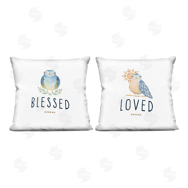 stupell industries Blue Chair Blessing | Blessed & Love Birds Printed Throw Pillow Set