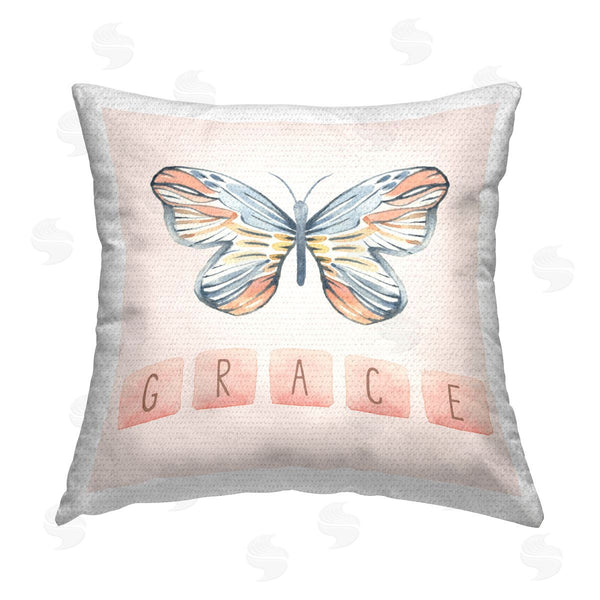 Stupell Industries Blue Chair Blessing | Grace With Butterfly Printed Throw Pillow